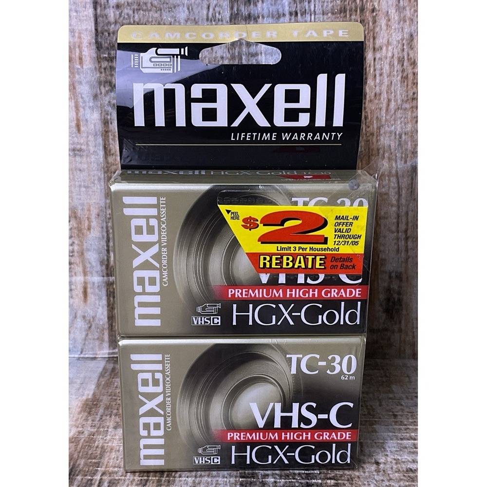 Maxell Camcorder Video Cassette TC-30 VHS-C HGX-Gold Lot Of 2 New Sealed